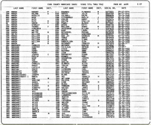 1912-1942 Marriage Index recording the marriage of Grandpa and Grandma Marshall's in 08/06/1921